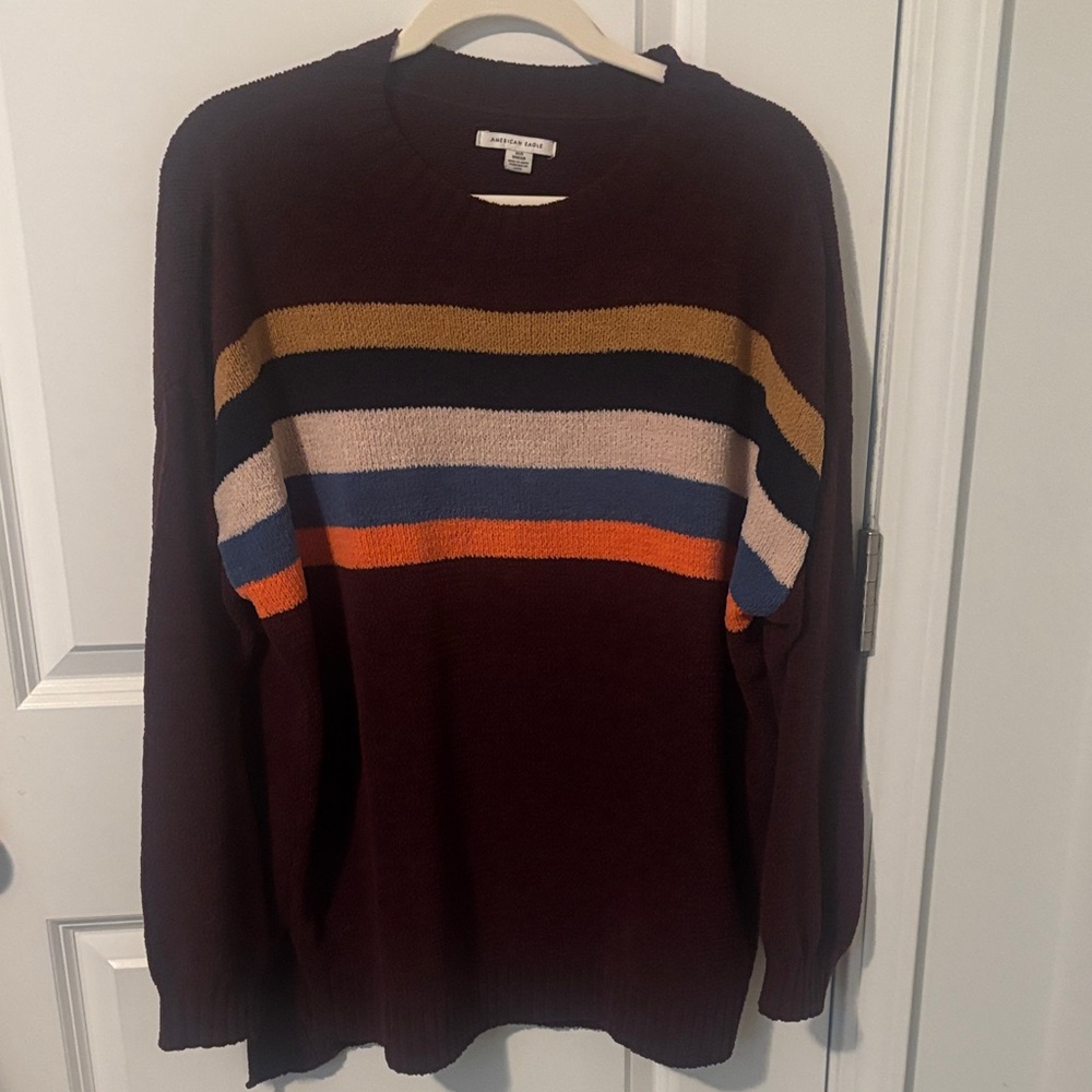 American Eagle Outfitters Women's Sweater - Burgundy, Blue, Orange, Tan Y2K